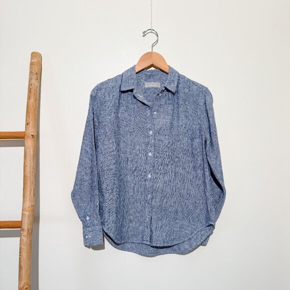 Everlane Chambray Striped Linen Classic Button Up Long Sleeve Shirt sz 0 - Picture 7 of 7